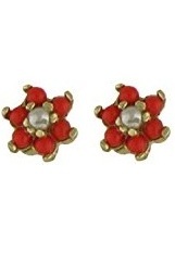 tiny comely gold coral cultivated pearl baby earrings